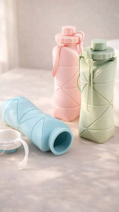 🌿 Collapsible Silicone Water Bottle 600ML | Leakproof & Travel-Friendly 💧